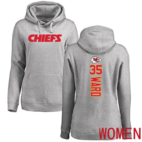 Women Football Kansas City Chiefs #35 Ward Charvarius Ash Backer Pullover Hoodie